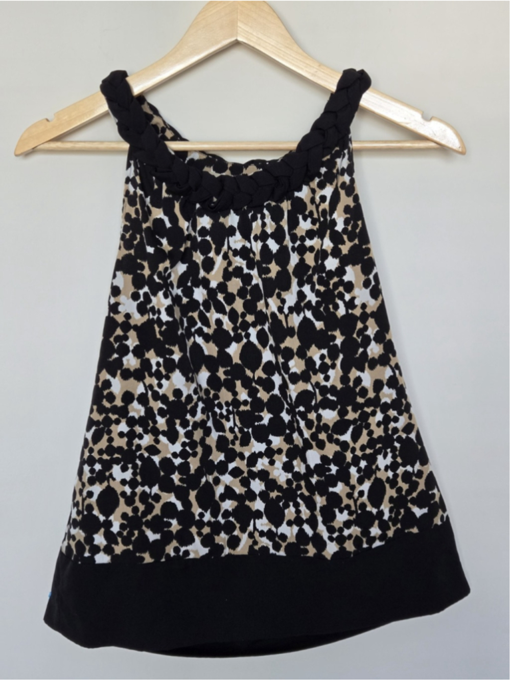 Banana Republic Sleeveless Leopard Print Braided Halter Blouse Black Cream Sz S